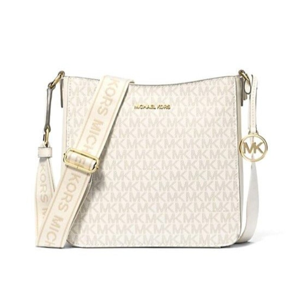 New Michael Kors Jet Set Travel Small Signature Logo Messenger Bag Light Cream